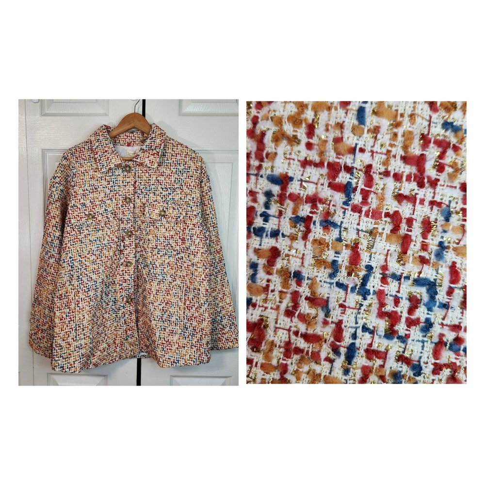 Andthewhy Tweed Shacket Multi Color Metallic Gold XL Button Up Jacket Colorful